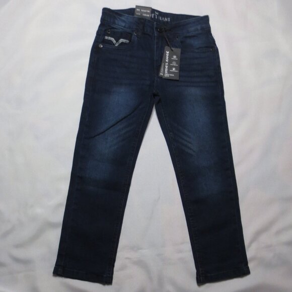 NWT STEVE’S JEANS boys DARK DENIM stretch SLIM FIT retro EMBROIDERED blue SIZE 7 - Picture 1 of 14